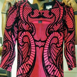 Red and black lace dress